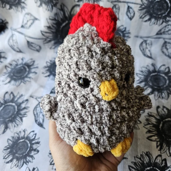 Crochet Black Speckled Rooster Amigurumi Plushie - Picture 15 of 16